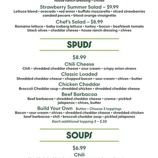Salad, Spuds, and Soup menu items