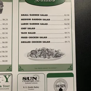 Salads Menu