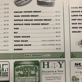 Sandwiches Menu cont'd