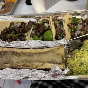 Beef tacos! Side bone marrow. So good