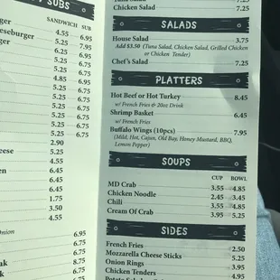 a menu for a restaurant