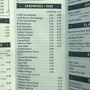 the menu of a restaurant