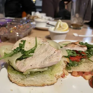 Very thinly sliced and bland chicken pesto panini.