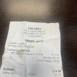 a receipt on a table