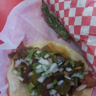 Sausage, peppers and onion  taco