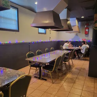 people sitting at tables in a restaurant