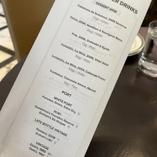 Drink menu