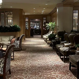 a long line of chairs and tables