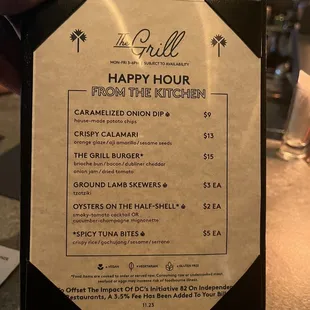 Happy Hour from the kitchen menu
