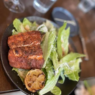 Caesar Salad with Blackened Salmon