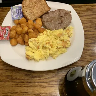 2 eggs, sausage patty &amp; potatoes