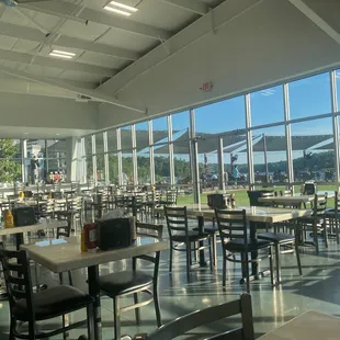 Restaurant and bar with view of patio and Smith Lake
