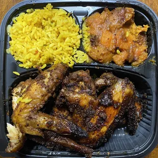 Rotisserie Wings Yellow Rice Yams