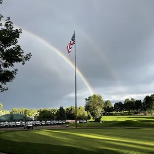 Beautiful view of a double rainbow after a hailstorm.