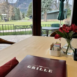 a table with a menu on it