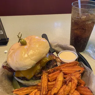 a hamburger and fries