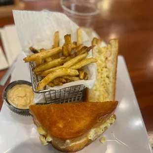 Grilled cheese with shrimp Mac and cheese.