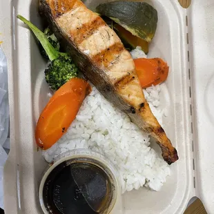 a meal in a styrofoam container