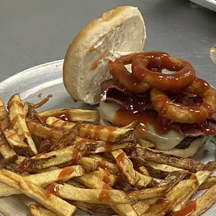 Burger bacon and fries