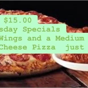 Tuesday pizza and wing special