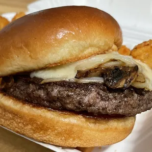 a hamburger and french fries