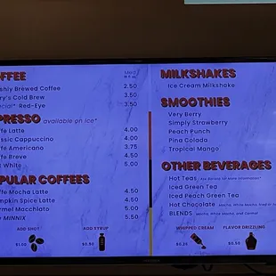 Coffee menu