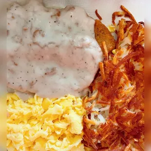 Chicken Fried Steak with hash brown and eggs