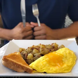 an omelet and toast