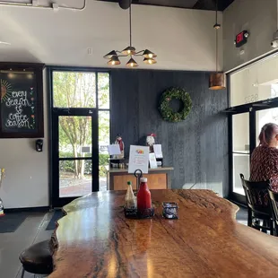 a woman sitting at the counter