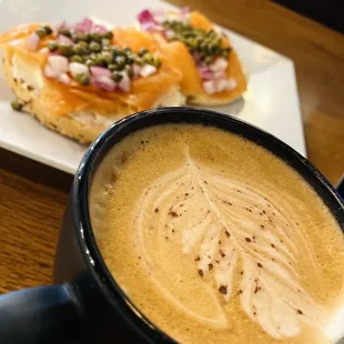 Cappuccino and salmon bagel