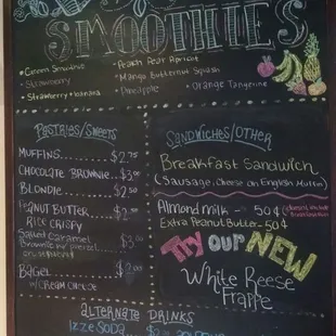 a menu on a chalk board