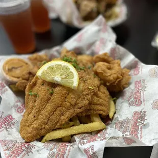 Catfish and Shrimp basket with Parmesan fries