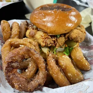 Lobster with onion rings