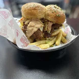 The Yung Gripper Fried Chicken Sliders with Parmesan fries.