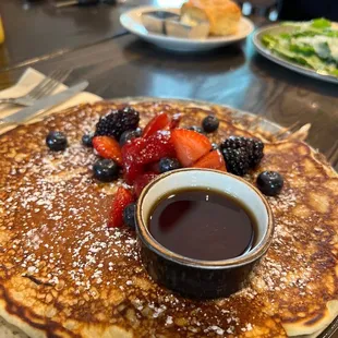 Pancakes with berries and fresh fruit. Delicious