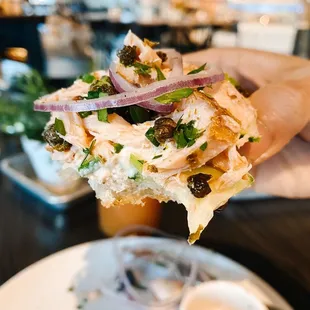 Delish hot smoked salmon toast!