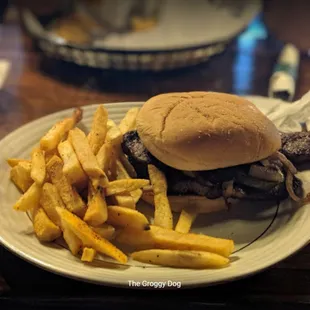 a plate of fries and a sandwich