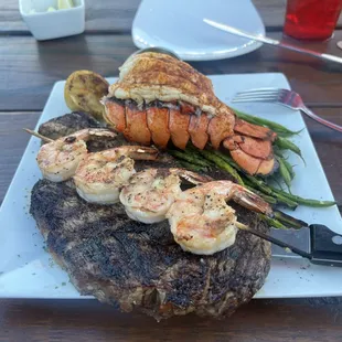 Ribeye &amp; Lobster add Shrimp skewer