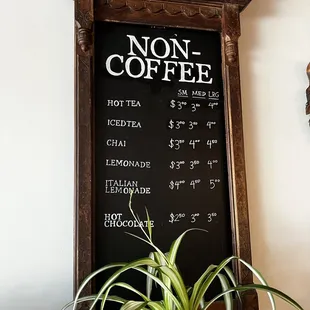 Non-coffee menu