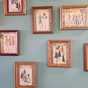 Love this vintage sewing pattern wall.  Check it out.