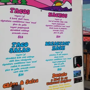 a menu for tacos