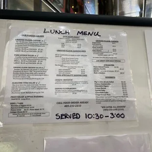 Lunch menu.