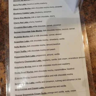 Drink menu