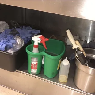 Dirty utensils being reused but never cleaned. stored in dirty area