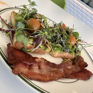 Avocado toast w/ side of bacon