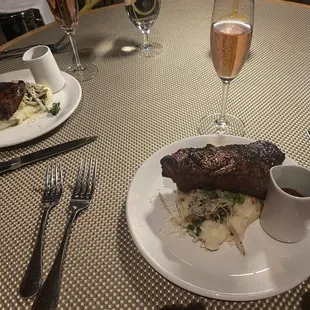 New York strip and mashed potatoes