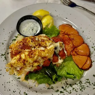 Lobster was amazing. Very big portion for the price came out cooked perfect great environment.