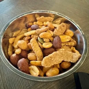 Trail mix is served when you find your seat.