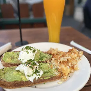Eggs and Avocado Toast on GF bread with OJ.   OJ is bomb. You can taste freshness.