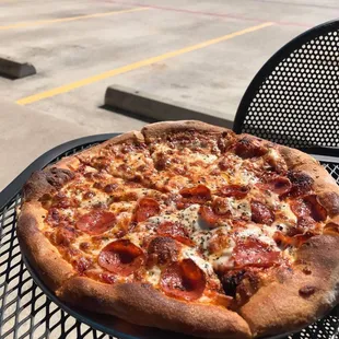 We did the half cheese half pepperoni. I eat weird combos of pizza so we went normal.